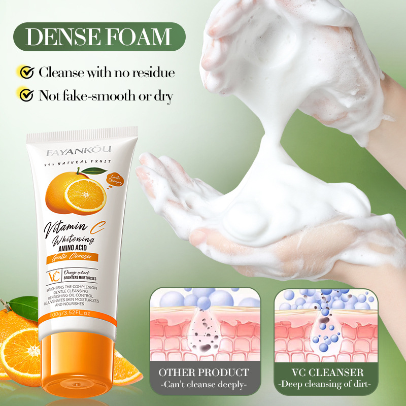All-english FAYANKOU Orange VC Whitening Amino Acid Gentle Facial Cleanser, cross-border export wholesale Application Scenario