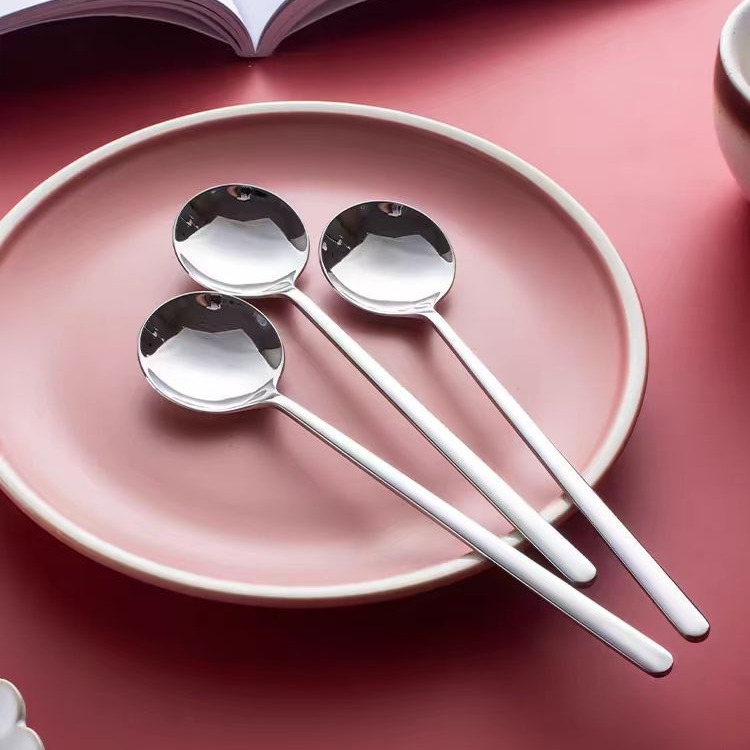 304 stainless steel spoon, long-handled rice spoon, household Korean-style mixed rice soup spoon, Korean round spoon for eating, popular watermelon spoon details Picture