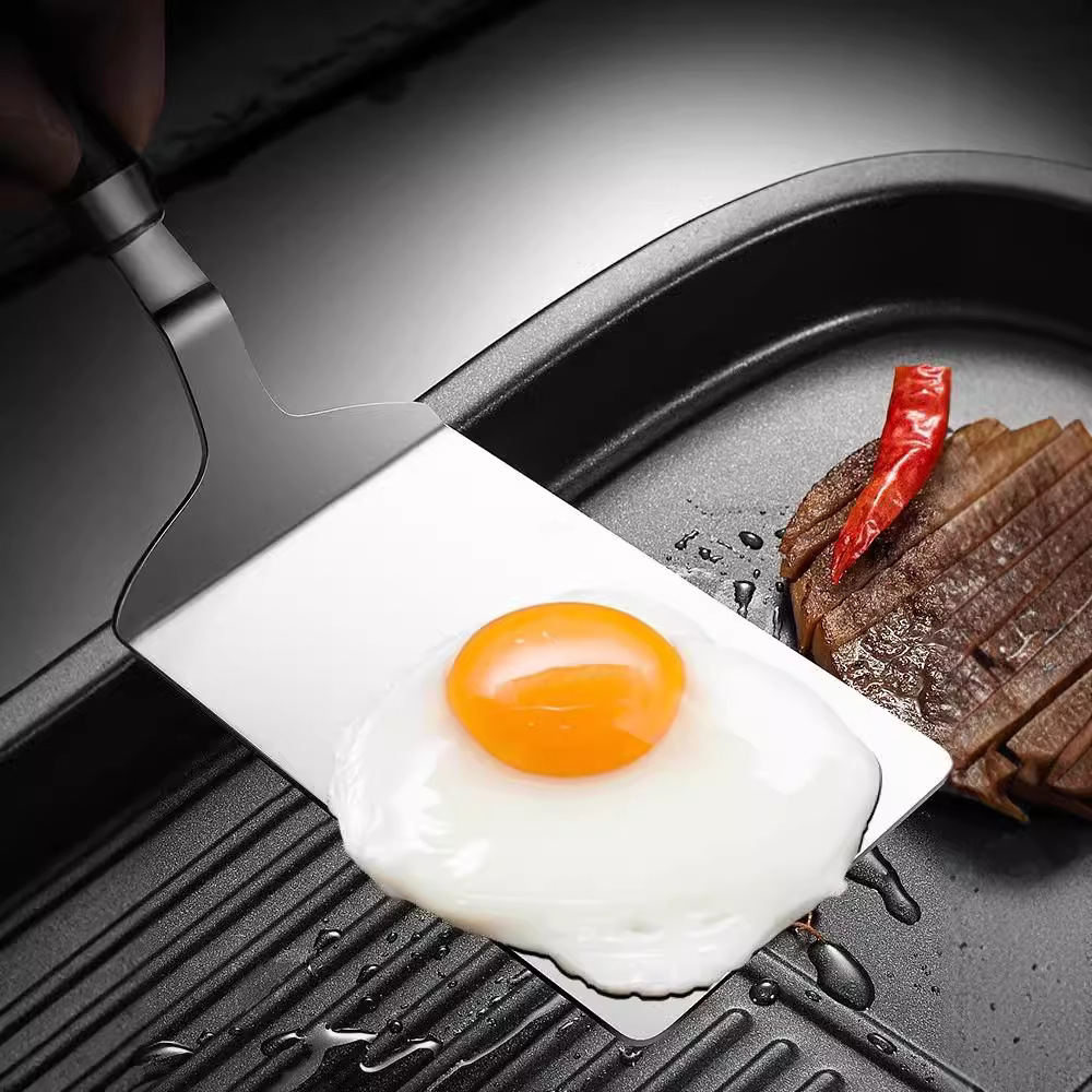 Stainless steel frying spatula for pancake and fruit, steak, teppanyaki, flat spatula for frying eggs, pancake spatula, pizza spatula Application Scenario