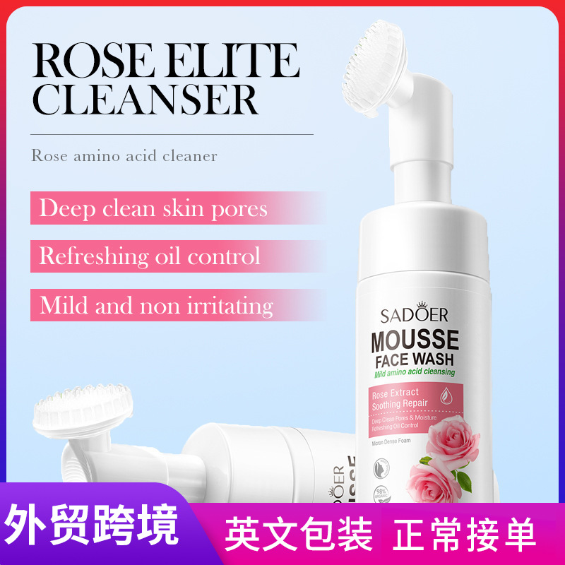 Cross-border export wholesale of all-English SADOER rose amino acid cleansing mousse and foaming facial cleanser full figure