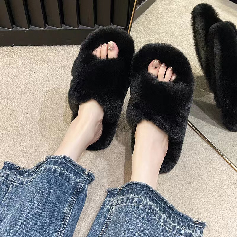 Cross-wool slippers for women's outerwear 2023 new Korean style ins trendy shoes for autumn and winter warmth, home cotton slippers 255 Specification drawing