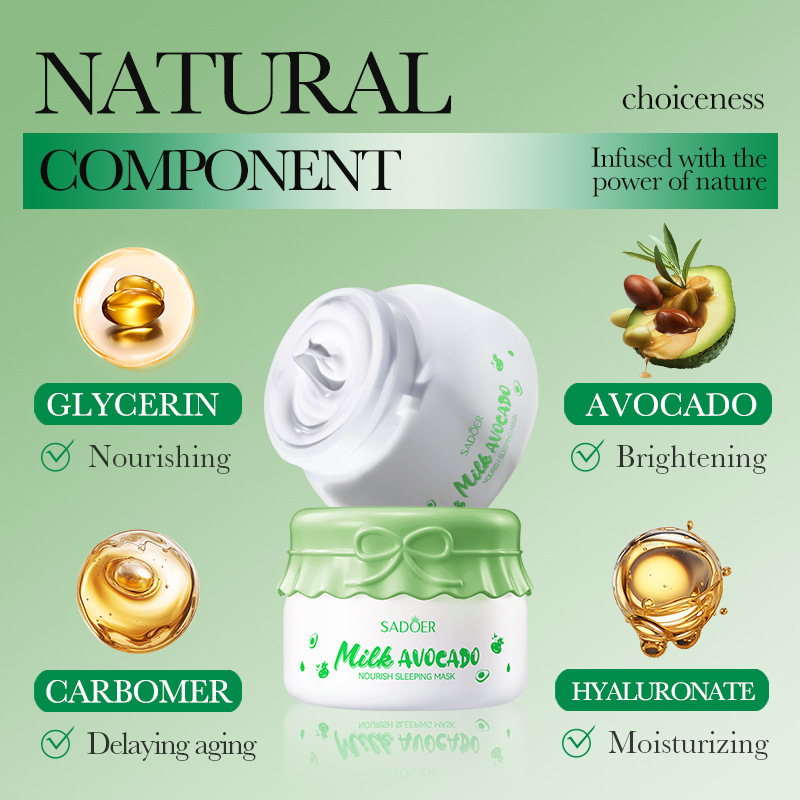 Cross-border wholesale of SADOER milk avocado Nourishing Sleep Mask and Hydrating Moisturizing Mask in English Specification drawing