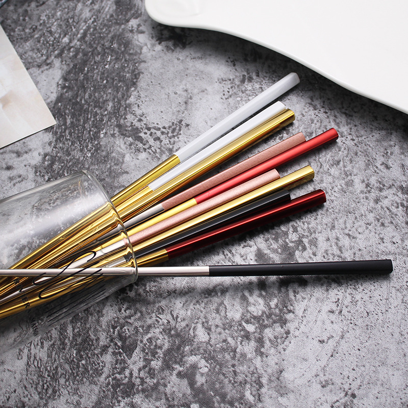Wholesale Nordic 304 stainless steel colored chopsticks, 23cm Portuguese household tableware, square anti-scald chopsticks with Logo full figure