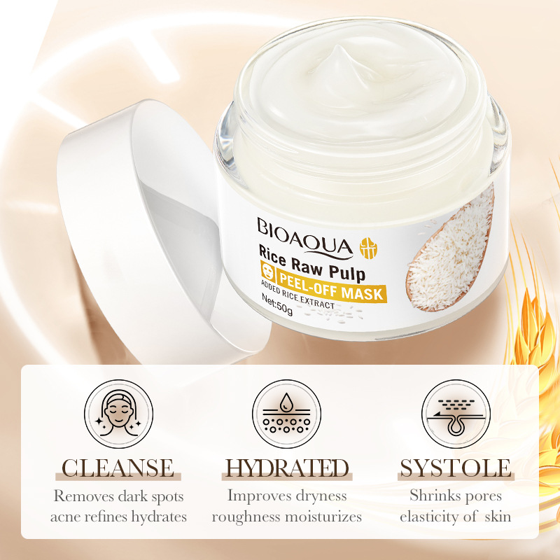 All-english BIOAOUA Rice puree peel-off Mask for absorbing blackheads, acne and keratin, cross-border export wholesale details Picture