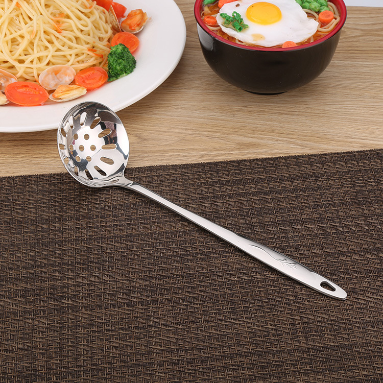 Wholesale sanded stainless steel kitchenware sets, one flower soup shell, soup drain, restaurant household hot pot spoons, kitchen tools Specification drawing