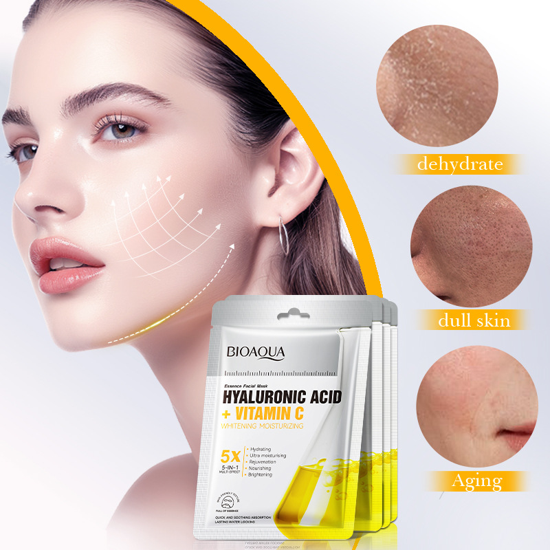 Cross-border wholesale of BIOAOUA Hyaluronic Acid and Vitamin C Whitening Facial mask in English Specification drawing