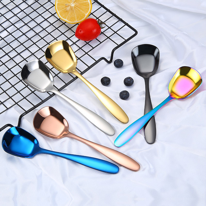 304 stainless steel household spoons, stainless steel long-handled Chinese flat-bottomed spoons, adult spoons, children's small spoons, soup spoons, spoons full figure