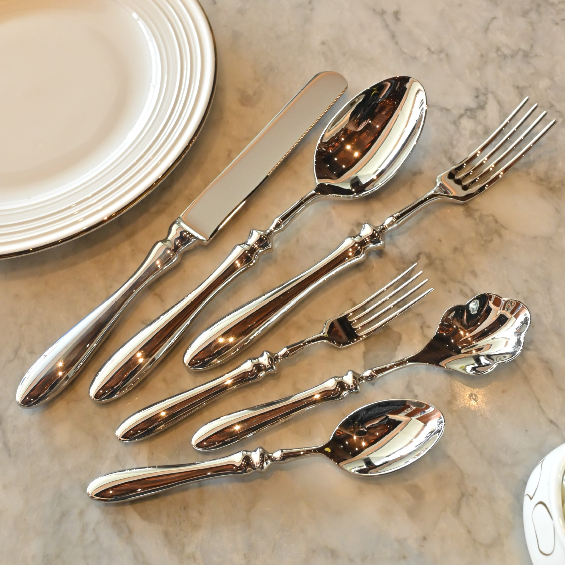 Five-star hotel clubhouse 304 stainless steel Western cuisine knife, fork and spoon, 5A precision steak knife and fork, restaurant banquet tableware full figure