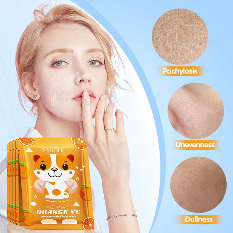 Cross-border wholesale of SADOER Orange VC Niacinamide Whitening Cartoon Mask and Hydrating Mask in English details Picture