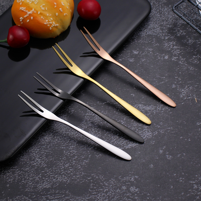 Factory wholesale 304 stainless steel fruit forks, creative titanium-coated fruit sticks, mooncake, cake and dessert forks, Logo details Picture