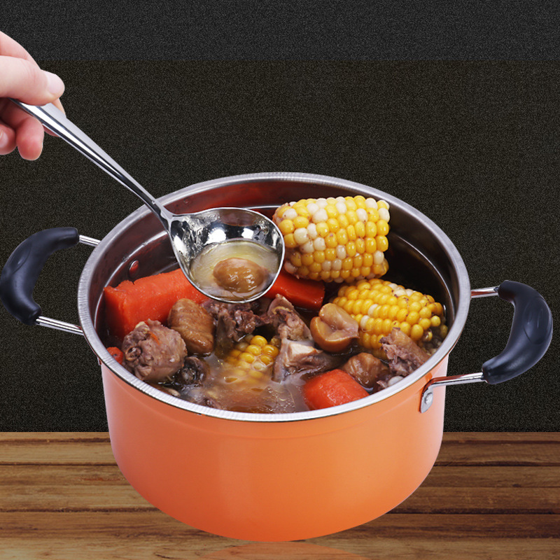 Lingjia 304 stainless steel kitchenware hot pot spoons, creative heart-shaped cooking large soup spoons, thickened kitchen public spoons details Picture