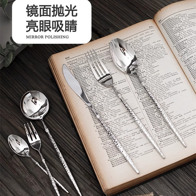 Long-handled solid Western-style steak knife and fork tableware, 304 stainless steel, French steak knife, fork and spoon, restaurant household set Application Scenario