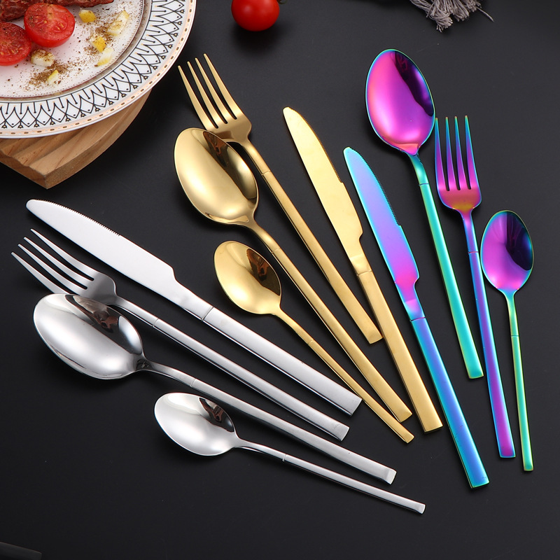 Cross-border Amazon stainless steel tableware, Knight knife, fork and spoon set, hotel home steak knife and fork, Western tableware details Picture