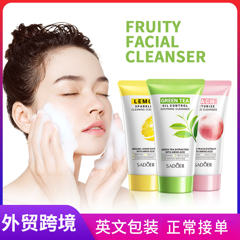 All-english SADOER Peach Moisturizing Cleansing Facial Cleanser, Gentle Cleansing Facial Cleanser, cross-border export wholesale full figure