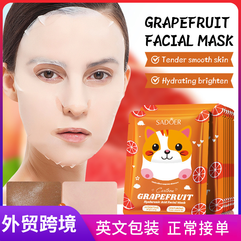 Cross-border wholesale of SADOER grapefruit Hyaluronic Acid Moisturizing Cartoon Mask and Delicate Nourishing Mask in English full figure