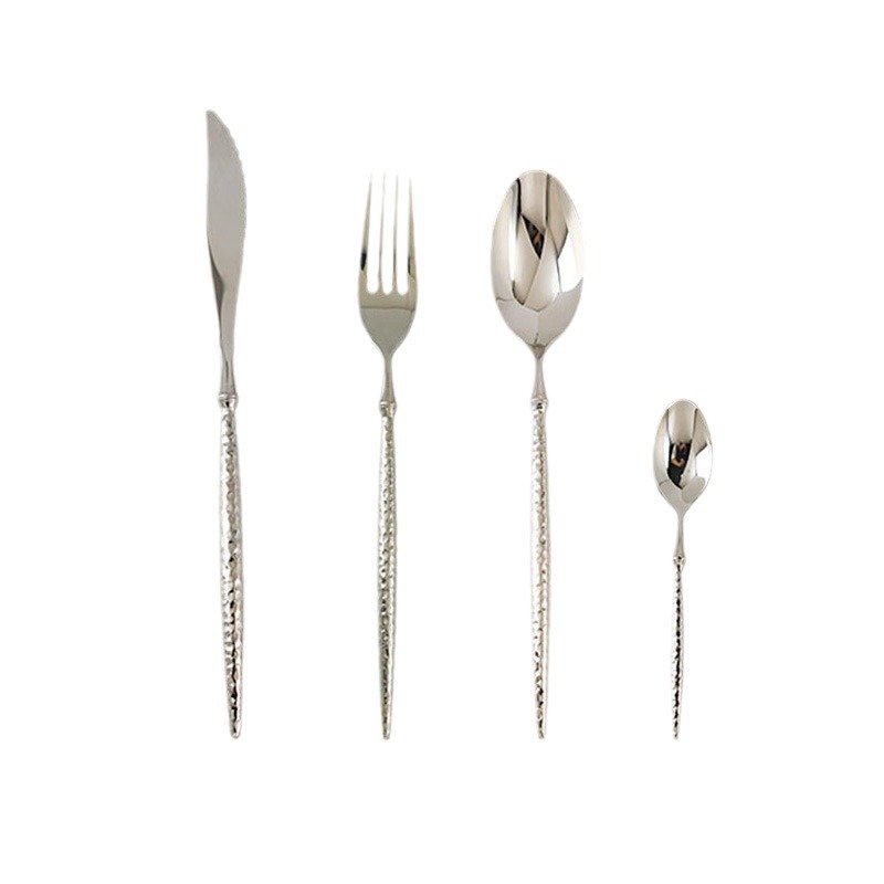 Long-handled solid Western-style steak knife and fork tableware, 304 stainless steel, French steak knife, fork and spoon, restaurant household set Item Picture