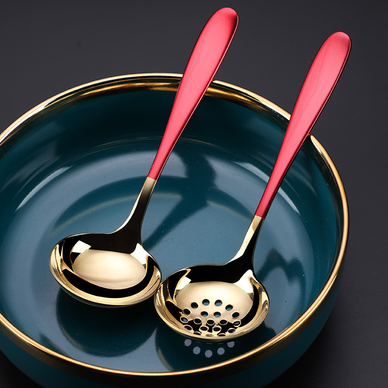 304 food-grade stainless steel soup spoon, household long-handled soup spoon, hot pot strainer, oil separator, popular and deep Specification drawing