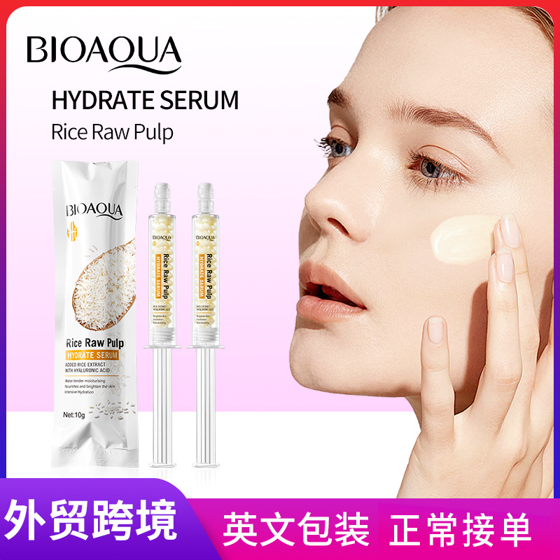 Cross-border export wholesale of BIOAOUA Rice Puree Moisturizing Essence and Skin Rejuvenation Essence in full English full figure