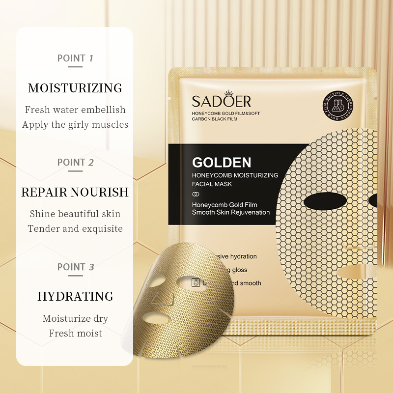 Cross-border export wholesale of SADOER Gold Honeycomb Facial mask Hydrating, Moisturizing and Nourishing Mask in full English Specification drawing