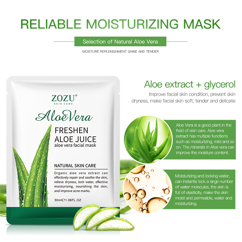 All-english ZOZU Aloe Vera Facial mask for hydrating, moisturizing and nourishing the face, cross-border export wholesale Application Scenario
