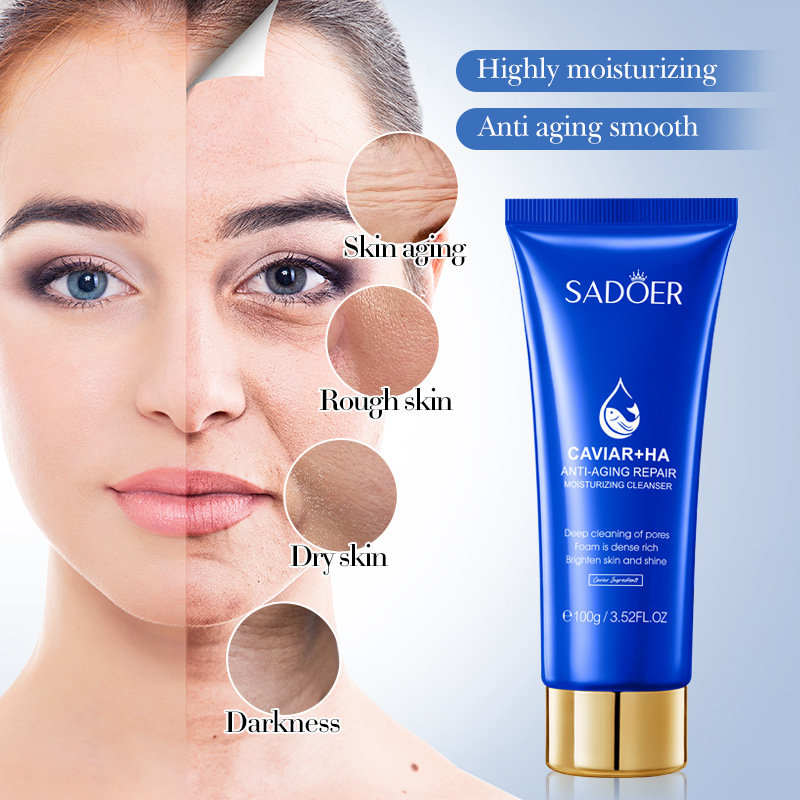 Cross-border export wholesale of SADOER caviar hyaluronic acid Anti-wrinkle Repair Moisturizing Facial Cleanser Specification drawing