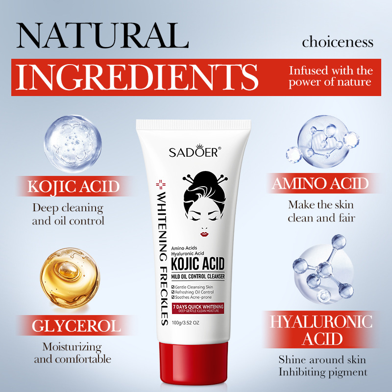 The all-English SADOER kojic acid mild oil-control facial cleanser is cleansing and non-irritating. Cross-border export wholesale Item Picture