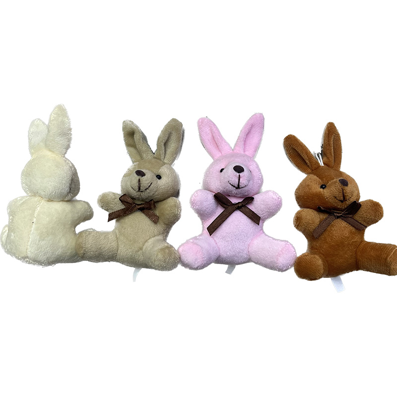 Orejas largas pajarita conejo de peluche de Hong Kong pequeño conejo de color sólido oso de corazón muñeca creativa colgante de alrededor de la caricatura colgante de peluche llavero muppet colgante adorable decoración clip de regalo máquina de muñeca fábrica venta directa Item Picture