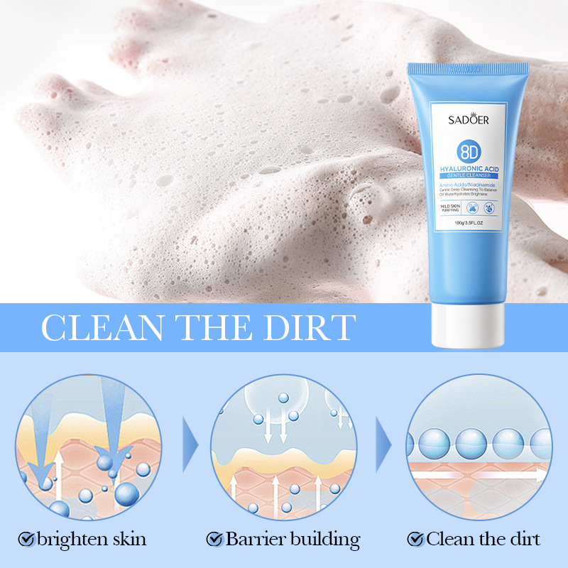 All-english SADOER8D Hyaluronic Acid Gentle Cleansing Facial Cleanser, non-irritating facial cleanser cross-border export wholesale Application Scenario