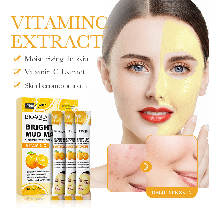All-english BIOAOUA Vitamin c Brightening Mud Mask for Pore Cleansing, brightening and skin rejuvenation, cross-border export wholesale details Picture