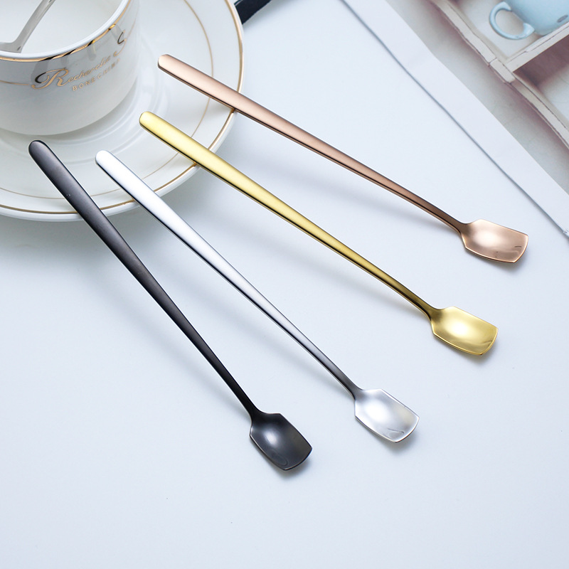 Creative extended 304 stainless steel spoon, coffee stirring spoon, stirring rod, long-handled ice cream spoon, dessert honey spoon details Picture