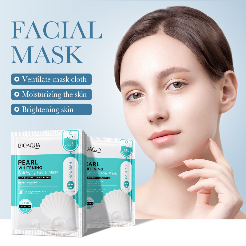 All-english BIOAOUA Pearl Whitening and Anti-Wrinkle Facial mask Moisturizing and Brightening Mask Cross-border export wholesale details Picture