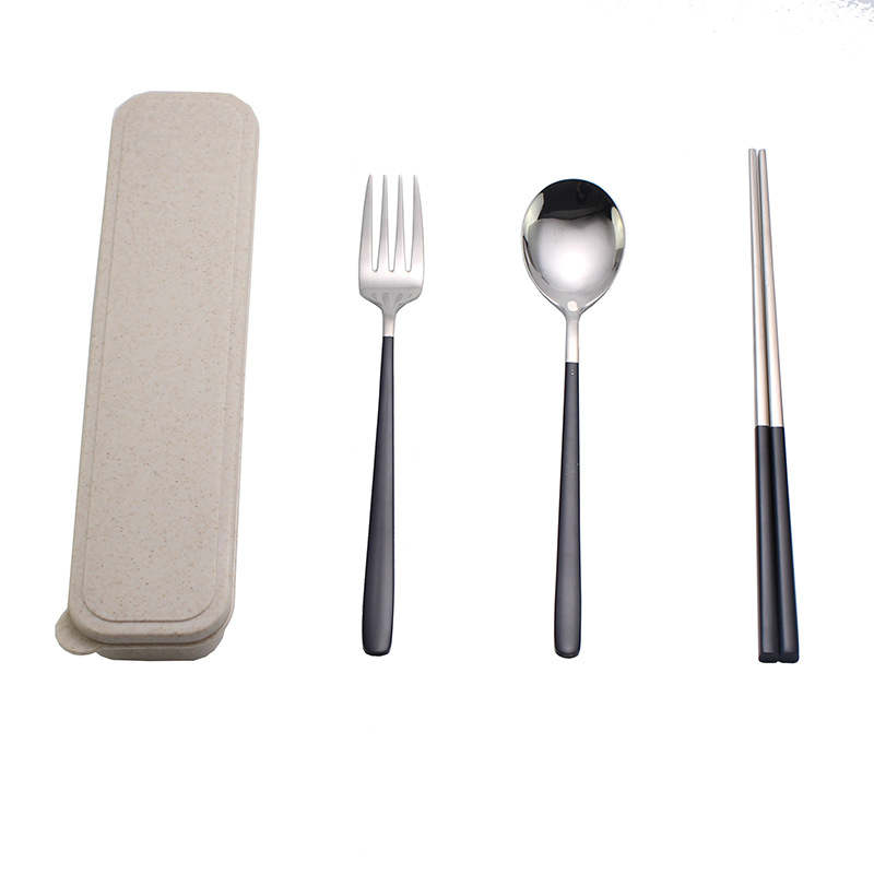 Creative portable tableware set: Spoons, chopsticks, portable tableware, outdoor travel 304 tableware set, gift spoons and forks Item Picture