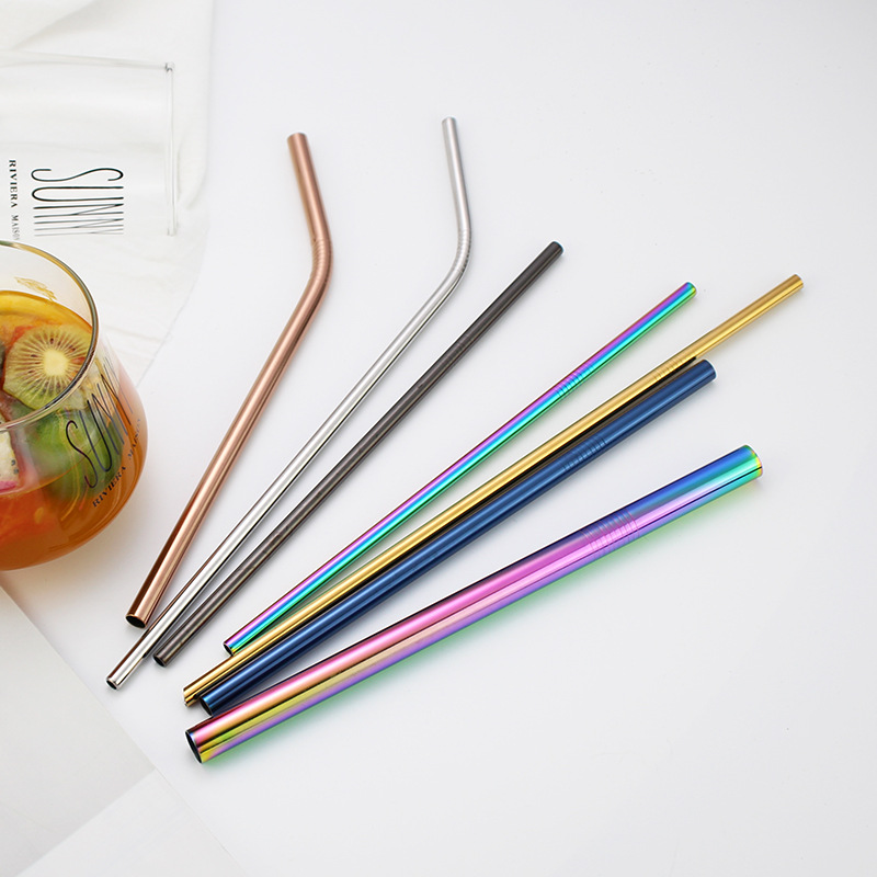 Wholesale 304 stainless steel straws, food-grade colored metal straws, creative milk tea drink straws, one tube per person full figure