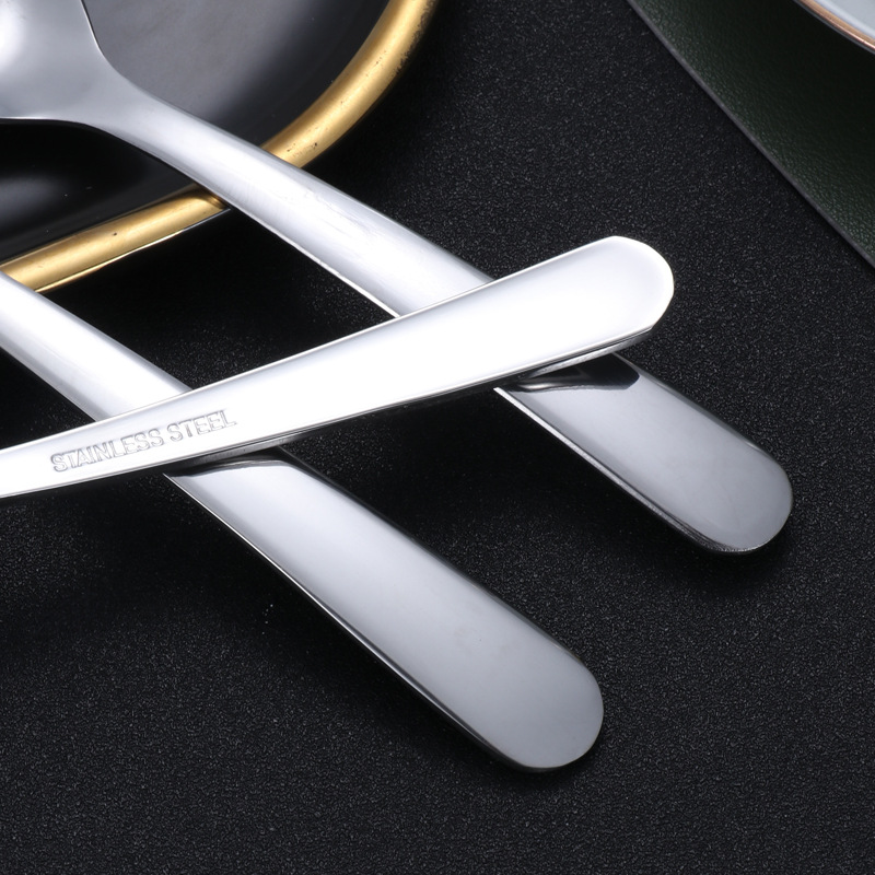 Factory wholesale 304 stainless steel spoons, Chinese flat-bottomed spoons, soup spoons, children's eating long-handled spoons, household Logo Specification drawing