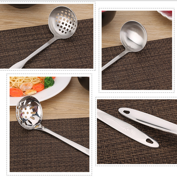 Wholesale sanded stainless steel kitchenware sets, one flower soup shell, soup drain, restaurant household hot pot spoons, kitchen tools Application Scenario
