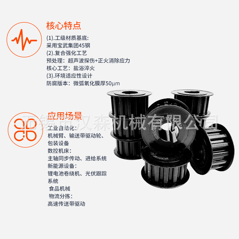 45 steel synchronous pulley pulley 10/12/14/15/16 high-precision motor transmission parts carbon steel aluminum alloy details Picture