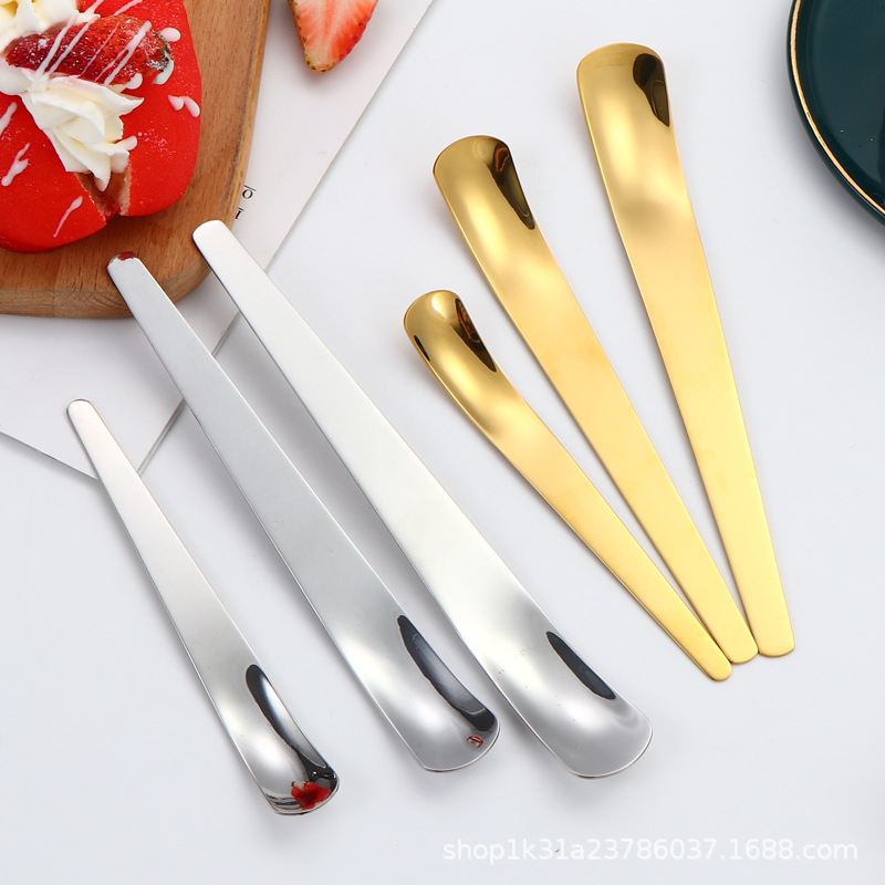 Stainless steel ice cream spoon, dessert spoon, coffee stirring spoon, flat-topped titanium-gold-plated seasoning small spoon, creative ice cream spoon Specification drawing