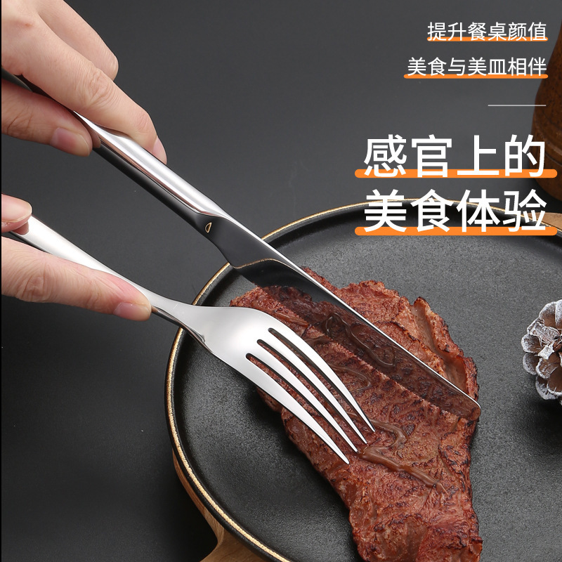 Thickened 304 stainless steel knife, fork and spoon, Western cuisine knife and fork, hotel steak knife and fork set, restaurant knife, fork and spoon tableware details Picture