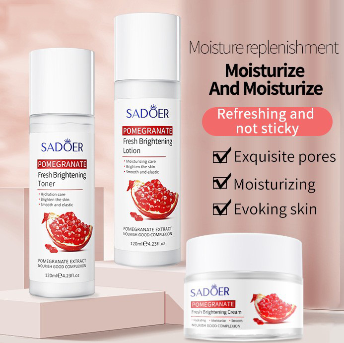 Cross-border export wholesale of SADOER Pomegranate Revitalizing Beauty Care Products Set, Hydrating Eye Cream and Face Cream in full English Application Scenario