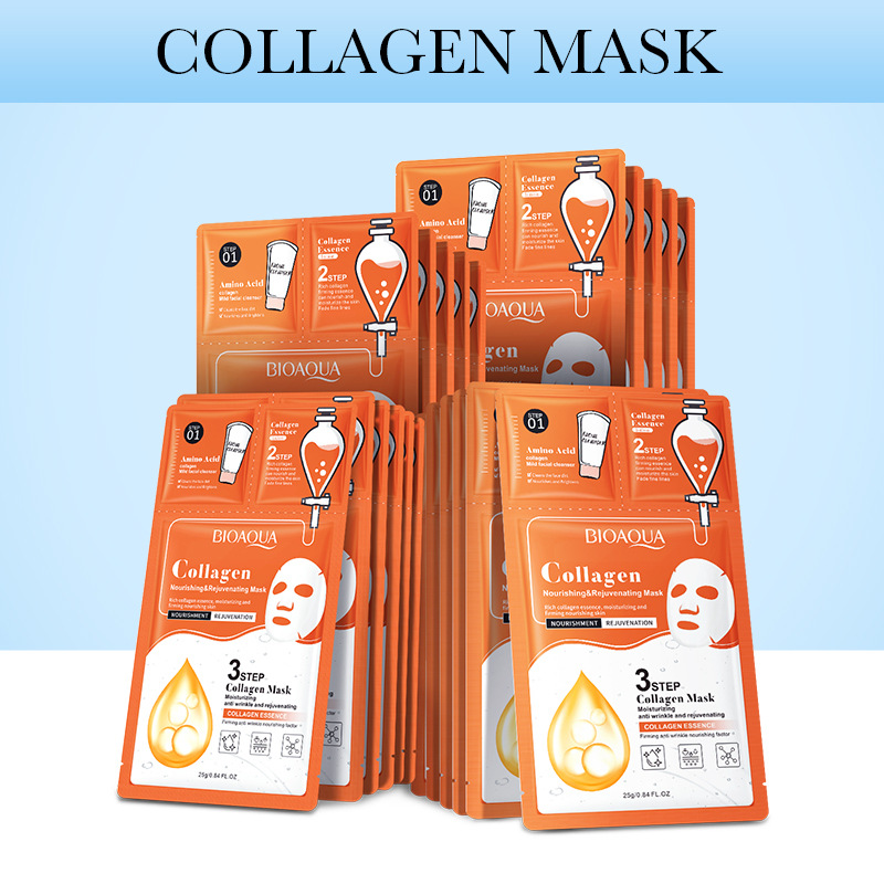 All-english BIOAOUA Collagen Three-Step Facial mask Hydrating and Moisturizing Mask Cross-border export wholesale details Picture