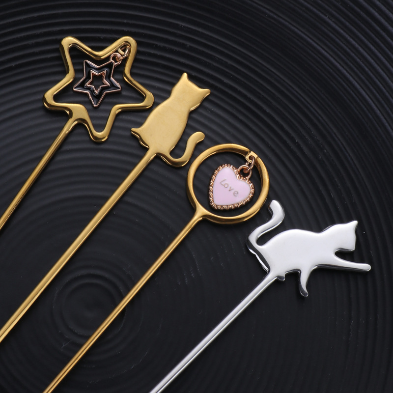 Creative Japanese-style 304 stainless steel coffee spoon, cute cat cake dessert fruit fork, ins style mixing spoon Specification drawing