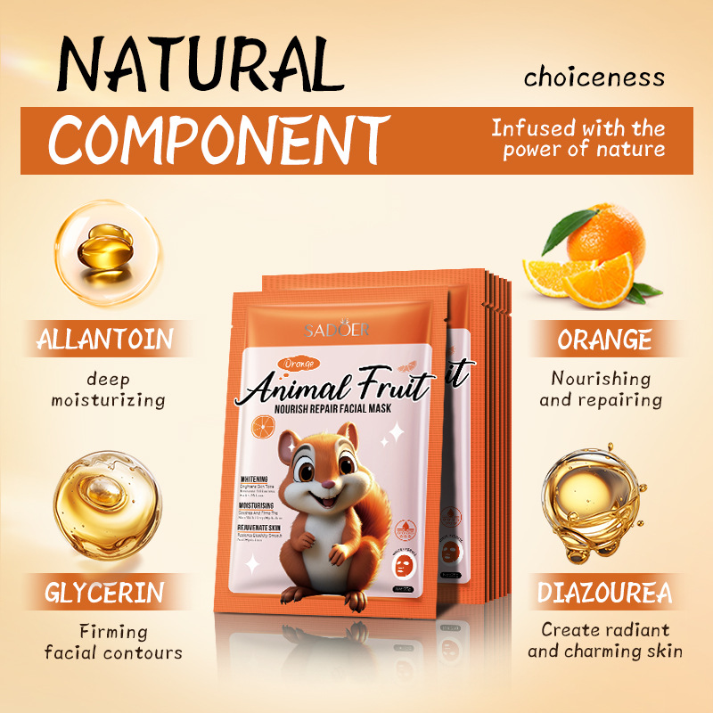 Cross-border wholesale of SADOER Squirrel Orange Nourishing and Repairing Facial mask in English Application Scenario