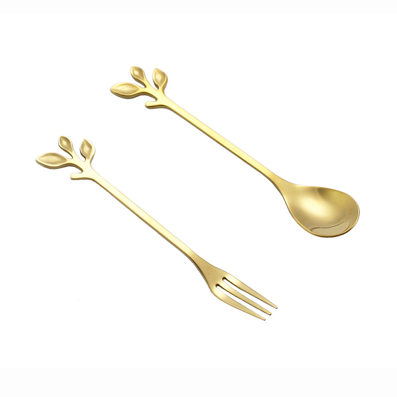 Factory wholesale creative leaf fruit forks, stainless steel titanium-coated fruit skewers, mooncake forks, cake dessert forks, gold Item Picture