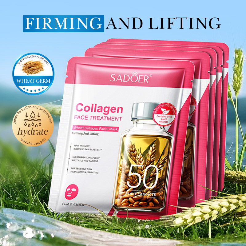 Cross-border export wholesale of SADOER wheat Collagen Mask for moisturizing, brightening and hydrating full figure