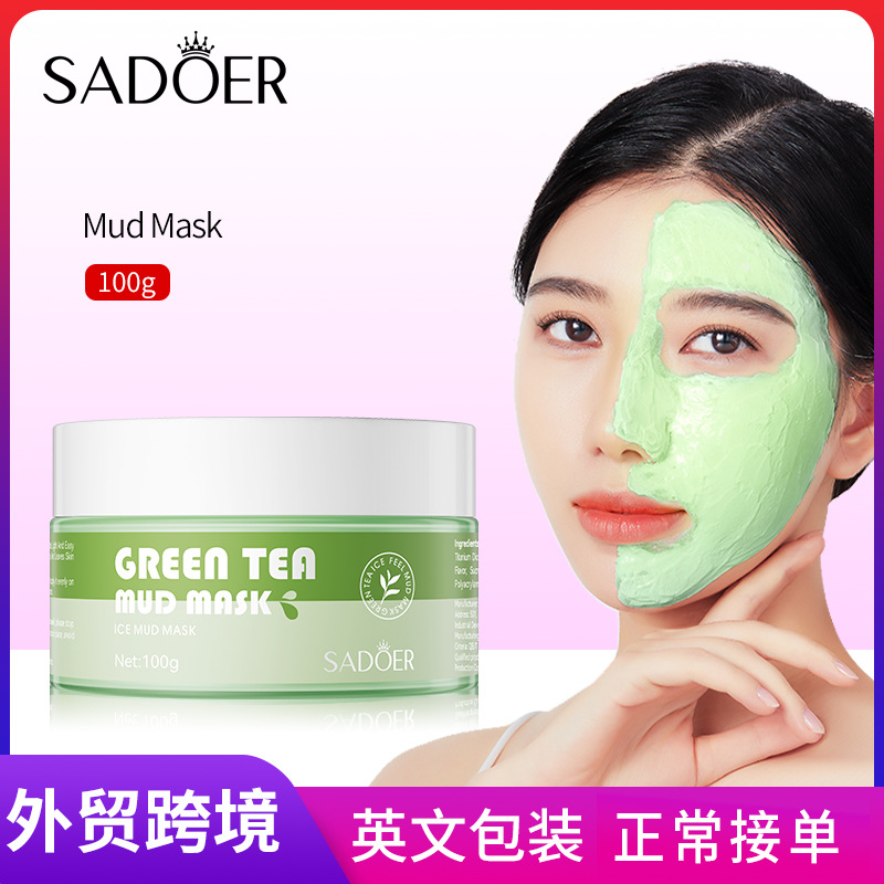 Cross-border export wholesale of all-English SADOER green tea mud Mask Gentle Cleansing Acne Removal Mask full figure