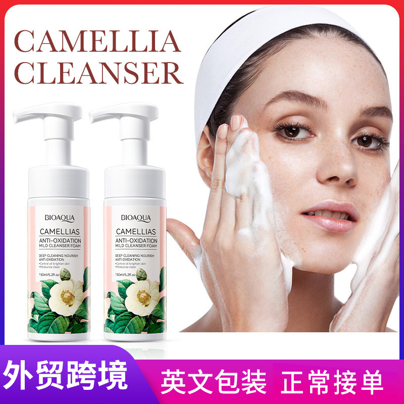 All-english BIOAOUA Camellia Antioxidant Mild Facial Cleanser Cross-border export wholesale full figure