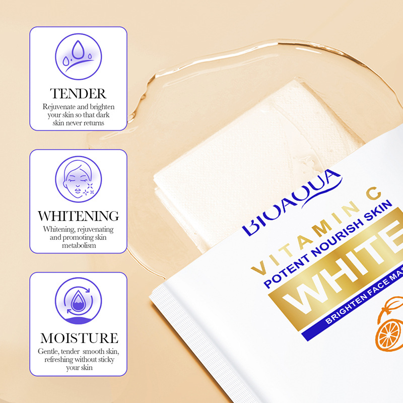 All-english BIOAOUA Vitamin C Whitening Facial mask Hydrating and Brightening Mask Cross-border export wholesale Specification drawing