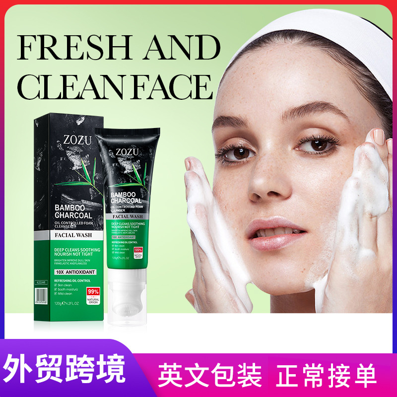 All-english ZOZU bamboo charcoal Cleansing Facial cleanser for pore cleaning, cross-border export wholesale full figure