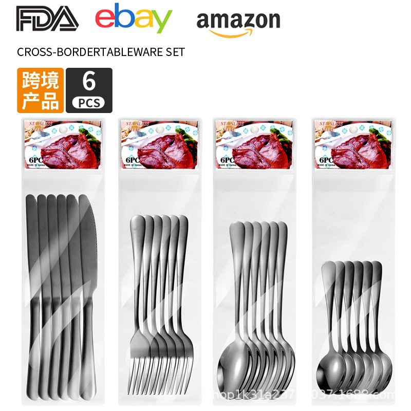 Cross-border Amazon supermarket 6 pieces of stainless steel tableware, 24 sets of knives, forks and spoons, hotel Western cuisine steak knives and forks details Picture