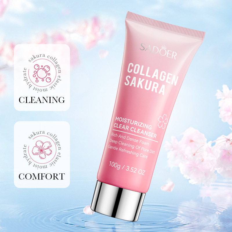 Full English SADOER Sakura Collagen Cleansing Facial Cleanser Deep Cleansing Facial Cleanser Cross-border export wholesale Specification drawing